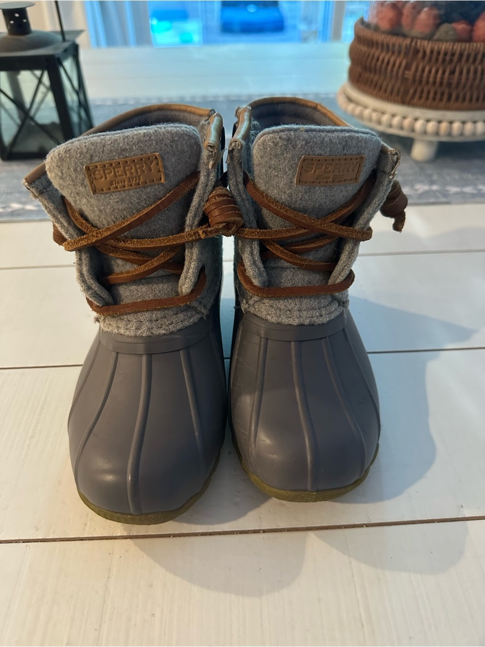 Sperry Kids Gray and Brown Duck Rain Boots
